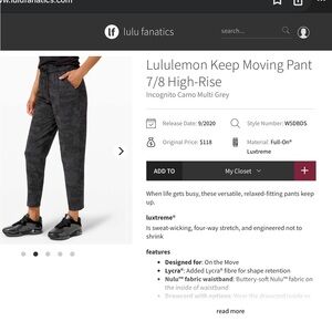 Lululemon Keep Moving Pant 7/8 High-Rise